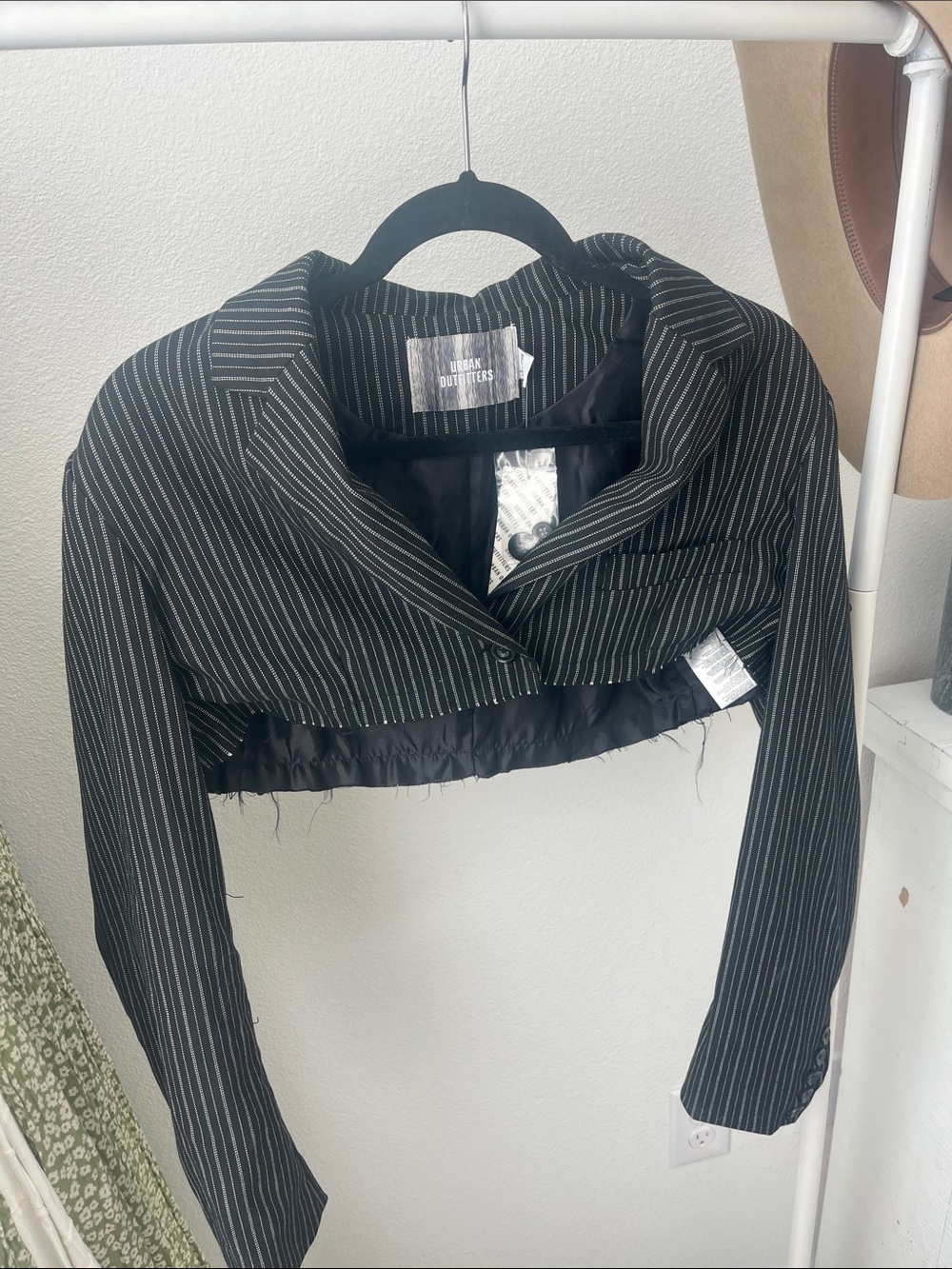 Urban Outfitters Black Cropped Pinstripe Blazer